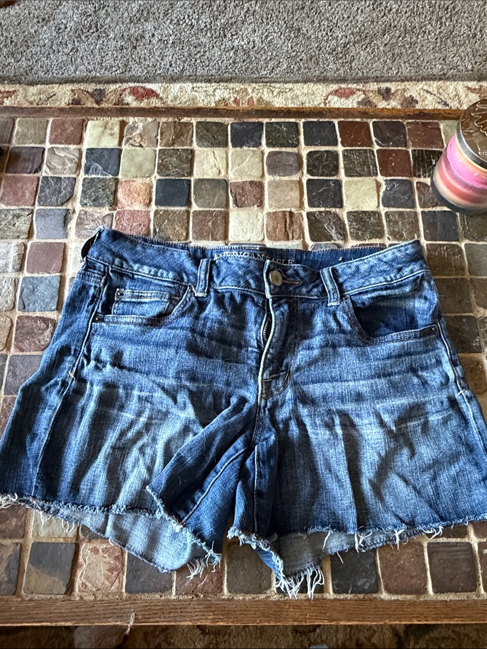 American Eagle Outfitters Distressed Dark Blue Denim Shorts